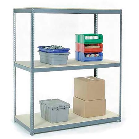 Global Industrial Wide Span Rack 72Wx48Dx84H, 3 Shelves Wood Deck 900 Lb Cap. Per Level, Gray B2296987
